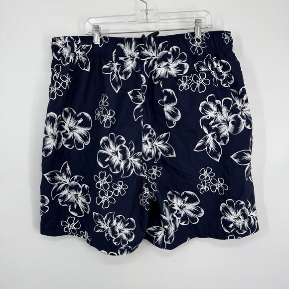 KingSize Big Tall Mens Hibiscus Print 8" Swim Trunks size 2X Navy Blue KS Island - Picture 3 of 7